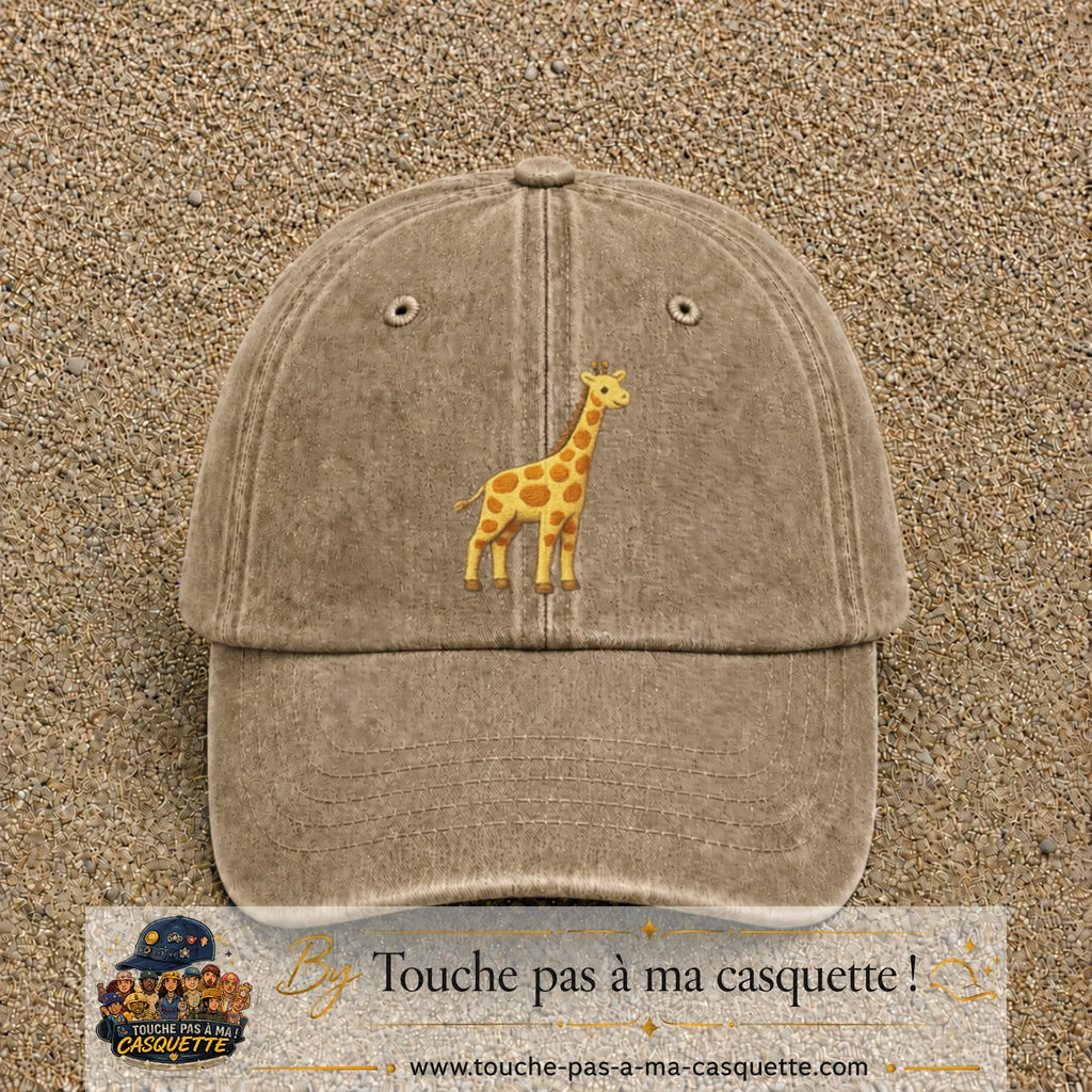 Casquette Beige foncé délavé motif Girafe 7 cm - vue principale