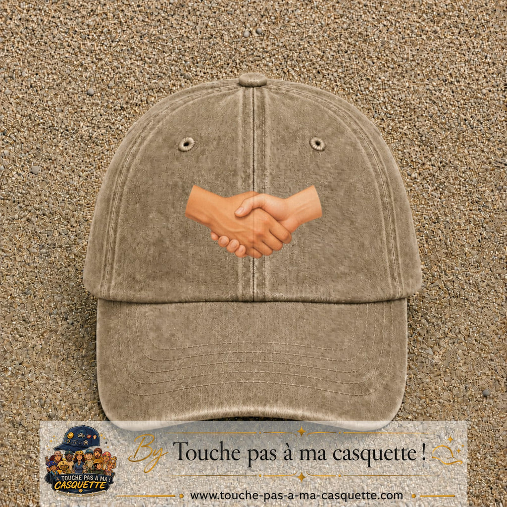 Casquette Beige foncé délavé 100% coton avec motif Poignée de main 5 cm - image principale