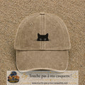 Casquette baseball Beige foncé délavé 100% coton avec visuel Chat noir cache-cache 3 cm - image produit principale