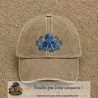 Casquette baseball Beige foncé délavé 100% coton avec visuel Pieuvre bleue 7 cm - image produit principale