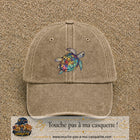 Casquette Beige foncé délavé motif Tortue multicolore 7 cm - vue principale