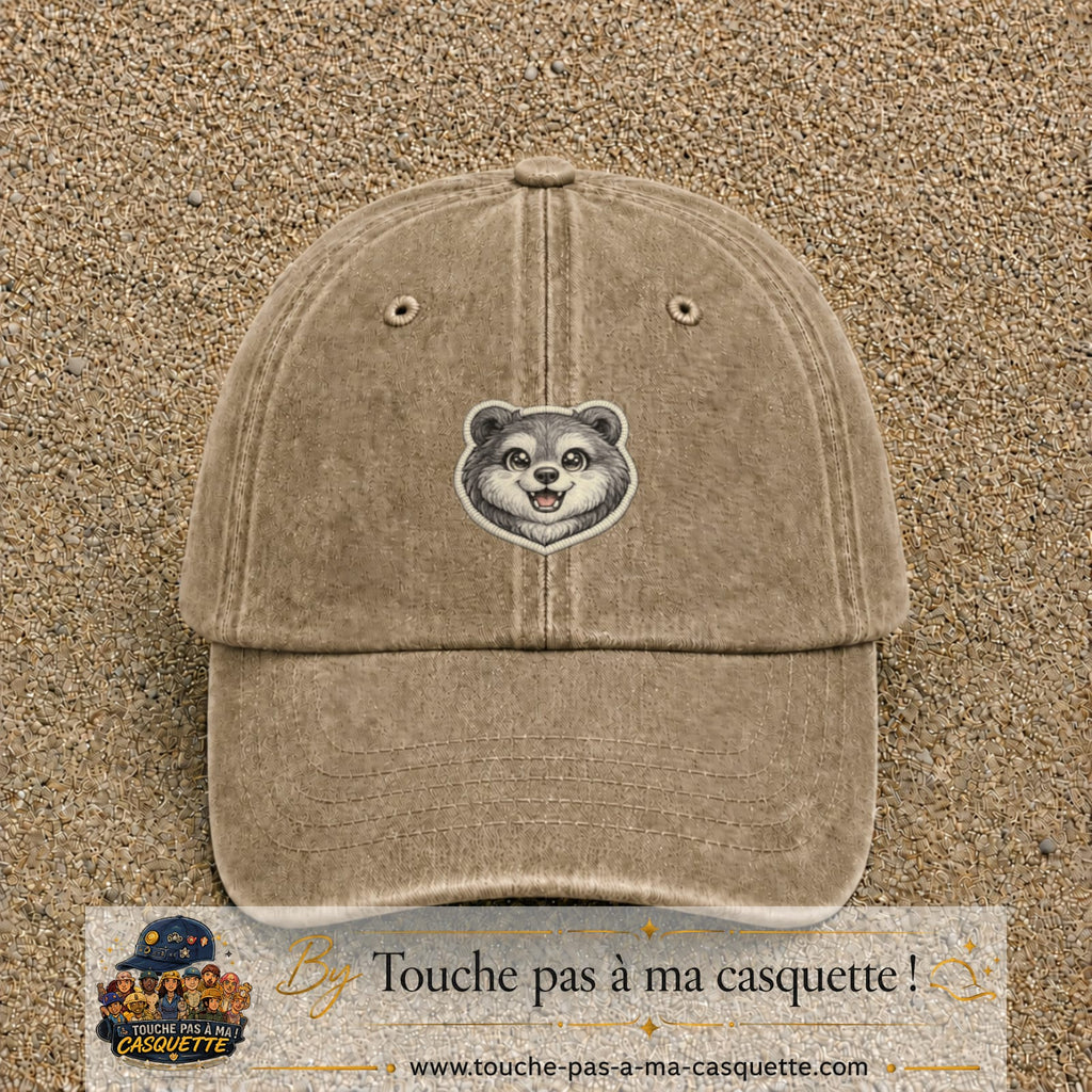 Casquette Beige foncé délavé motif Ourson joyeux 5 cm - vue principale