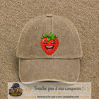 Casquette baseball Beige foncé délavé 100% coton avec motif Fraise souriante 7 cm - image principale