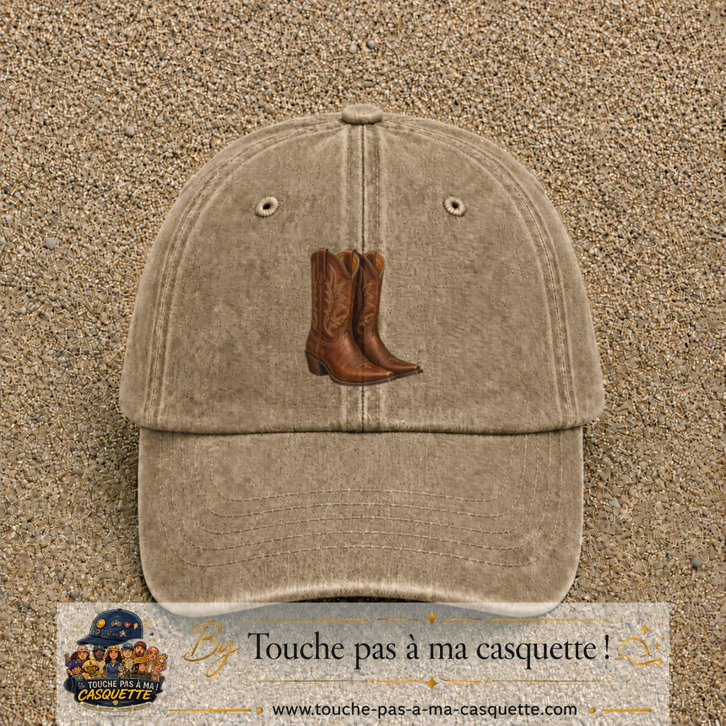 Casquette Beige foncé délavé 100% coton avec motif Bottes cowboy 7 cm - image principale