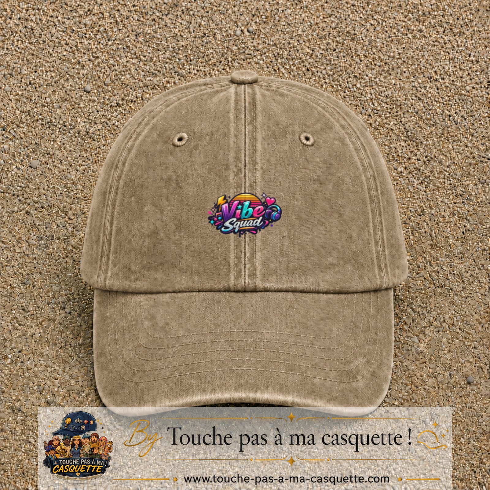 Casquette Beige foncé délavé 100% coton avec motif Vibe Squad 3 cm - image principale