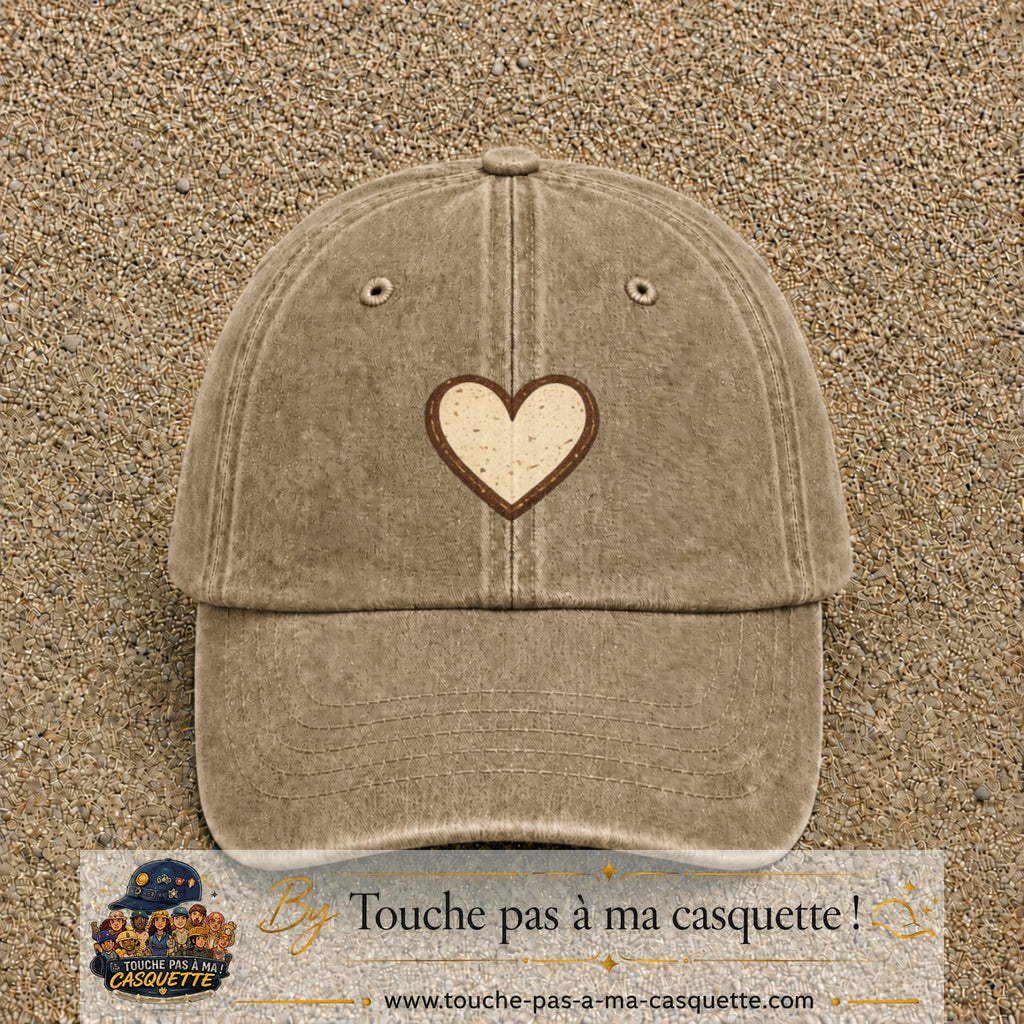 Casquette Beige foncé délavé 100% coton avec motif Cœur bohème 5 cm - image principale