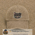 Casquette Beige foncé délavé motif Chaton mignon 7 cm - vue principale
