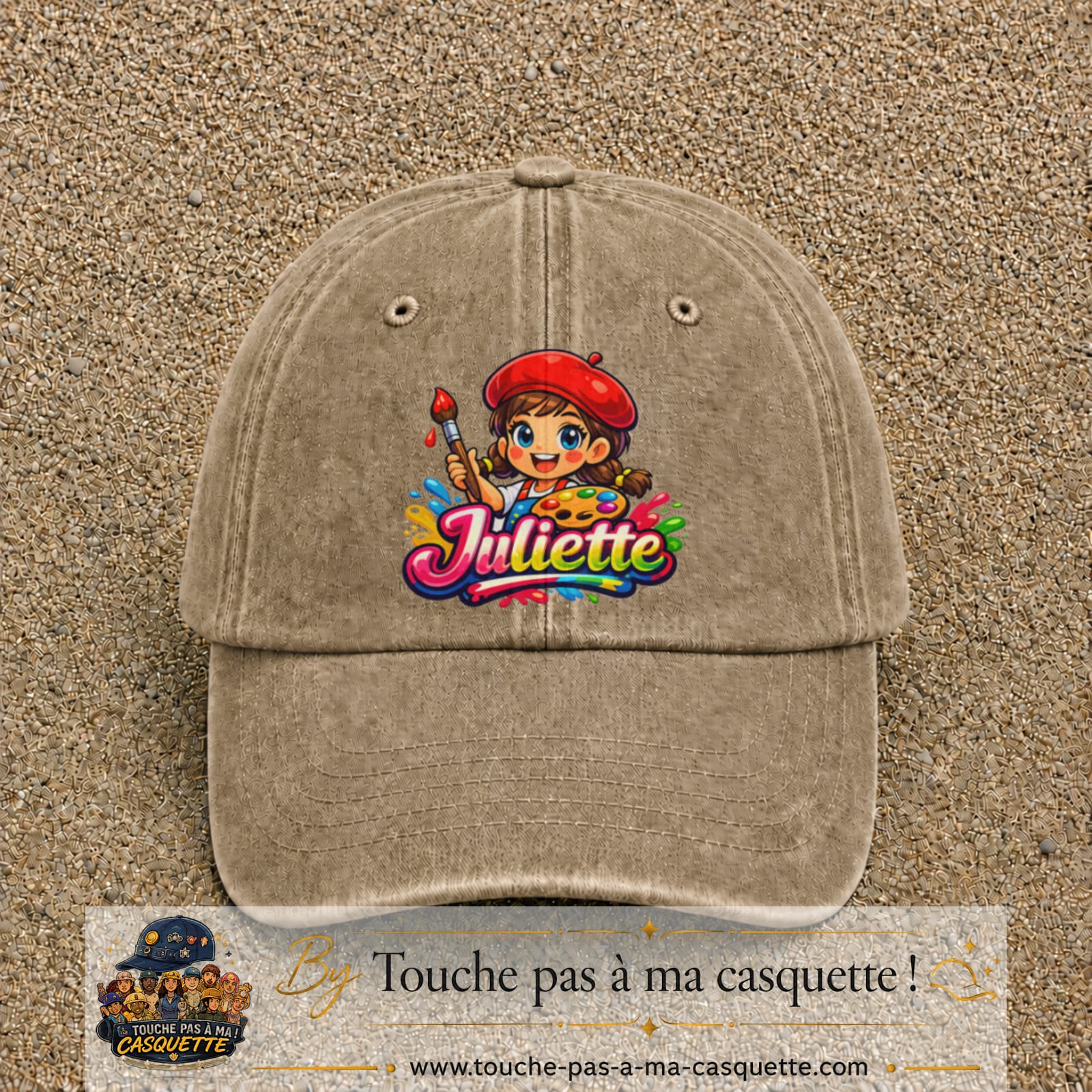 Casquette baseball Beige foncé délavé 100% coton avec motif Juliette 7 cm - image principale