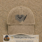 Casquette Beige foncé délavé motif Cœur calligraphie 7 cm - vue principale