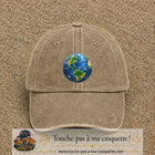 Casquette baseball Beige foncé délavé 100% coton avec visuel Planète Terre réaliste 7 cm - image produit principale