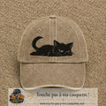 Casquette baseball Beige foncé délavé 100% coton avec visuel Chat noir couché 7 cm - image produit principale
