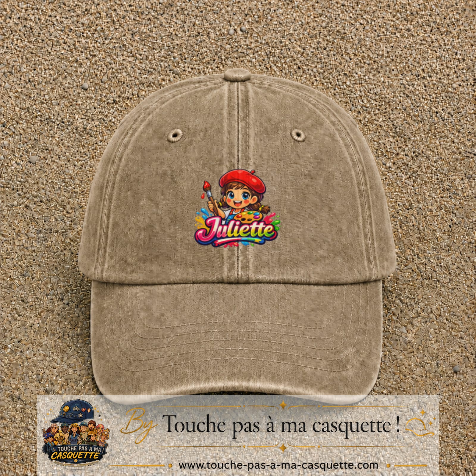 Casquette baseball Beige foncé délavé 100% coton avec motif Juliette 5 cm - image principale