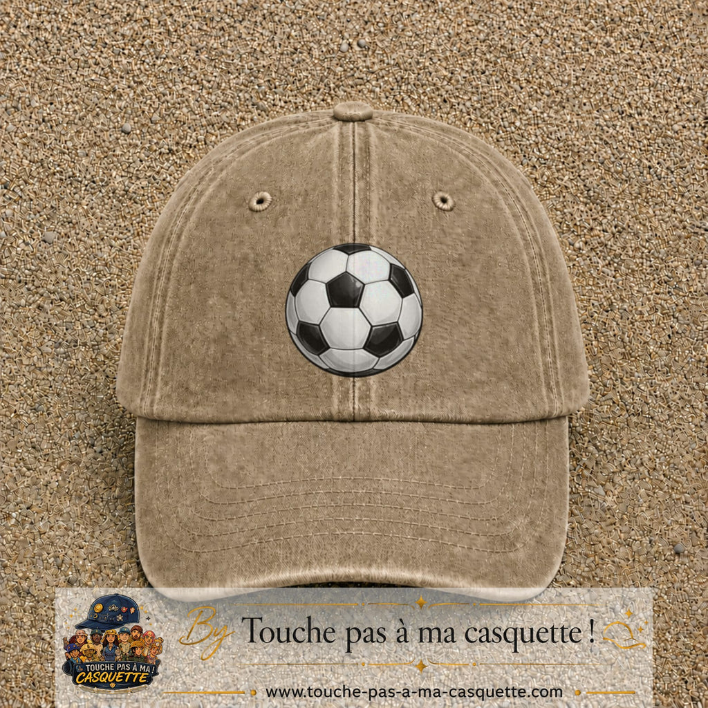 Casquette Beige foncé délavé 100% coton avec motif Ballon de football 7 cm - image principale