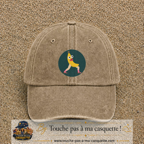 Casquette baseball Beige foncé délavé 100% coton avec visuel Banane drôle 7 cm - image produit principale