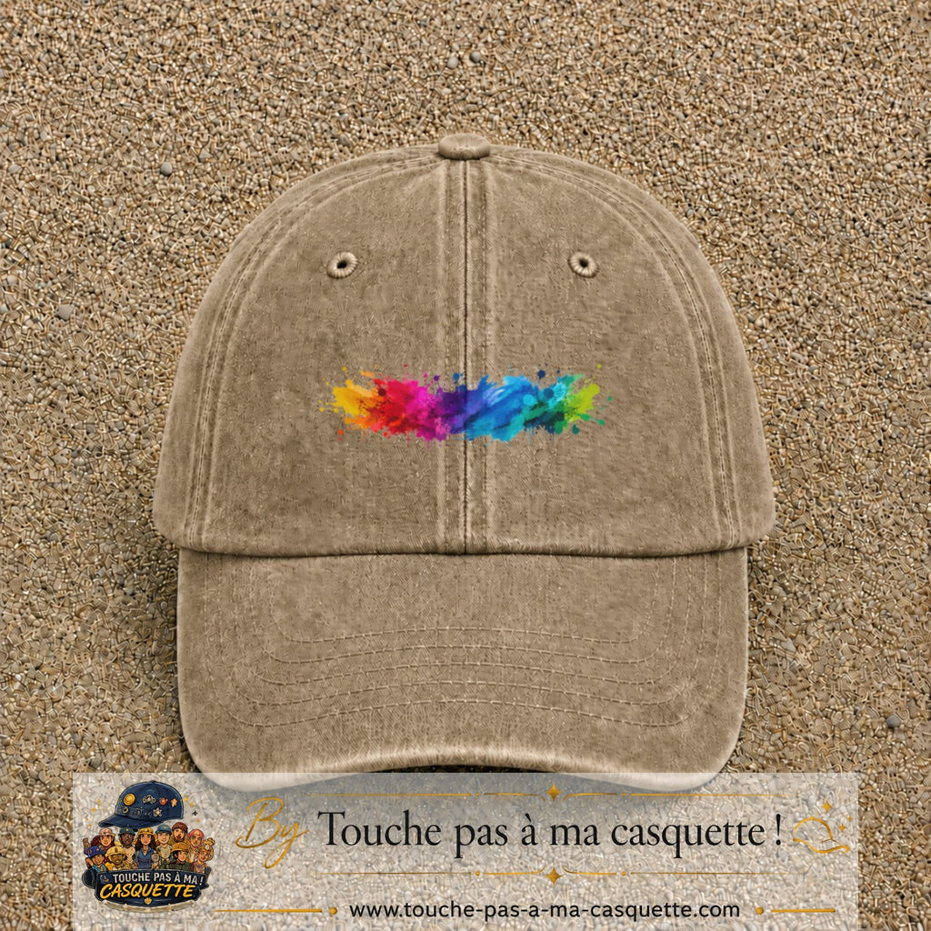 Casquette baseball Beige foncé délavé 100% coton avec visuel Éclaboussure peinture 3 cm - image produit principale