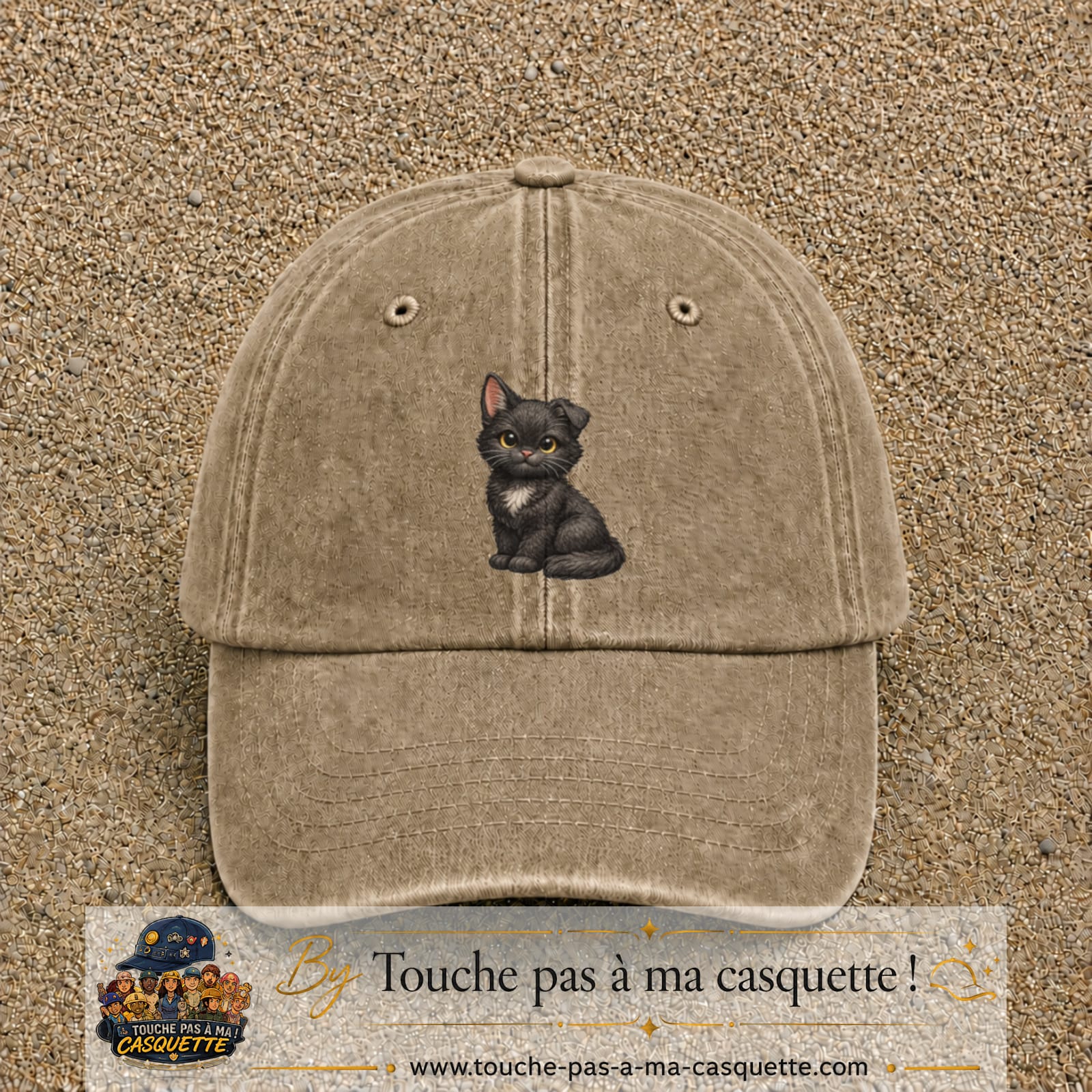 Casquette Beige foncé délavé motif Chaton assis 7 cm - vue principale