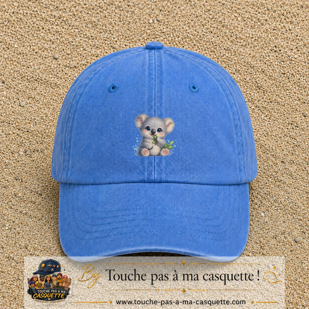 Image principale produit87moyenBLC - casquette Bleu ciel délavé avec visuel Koala bambou 5 cm