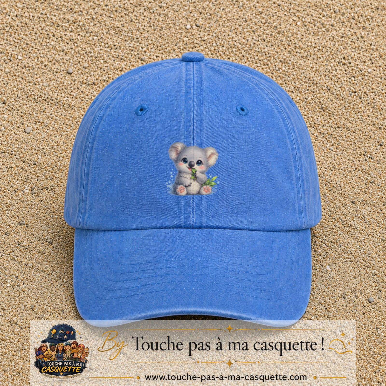 Image principale produit87moyenBLC - casquette Bleu ciel délavé avec visuel Koala bambou 5 cm
