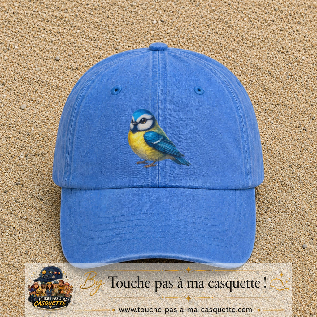 Image principale produit63grosBLC - casquette Bleu ciel délavé avec visuel Mésange 7 cm