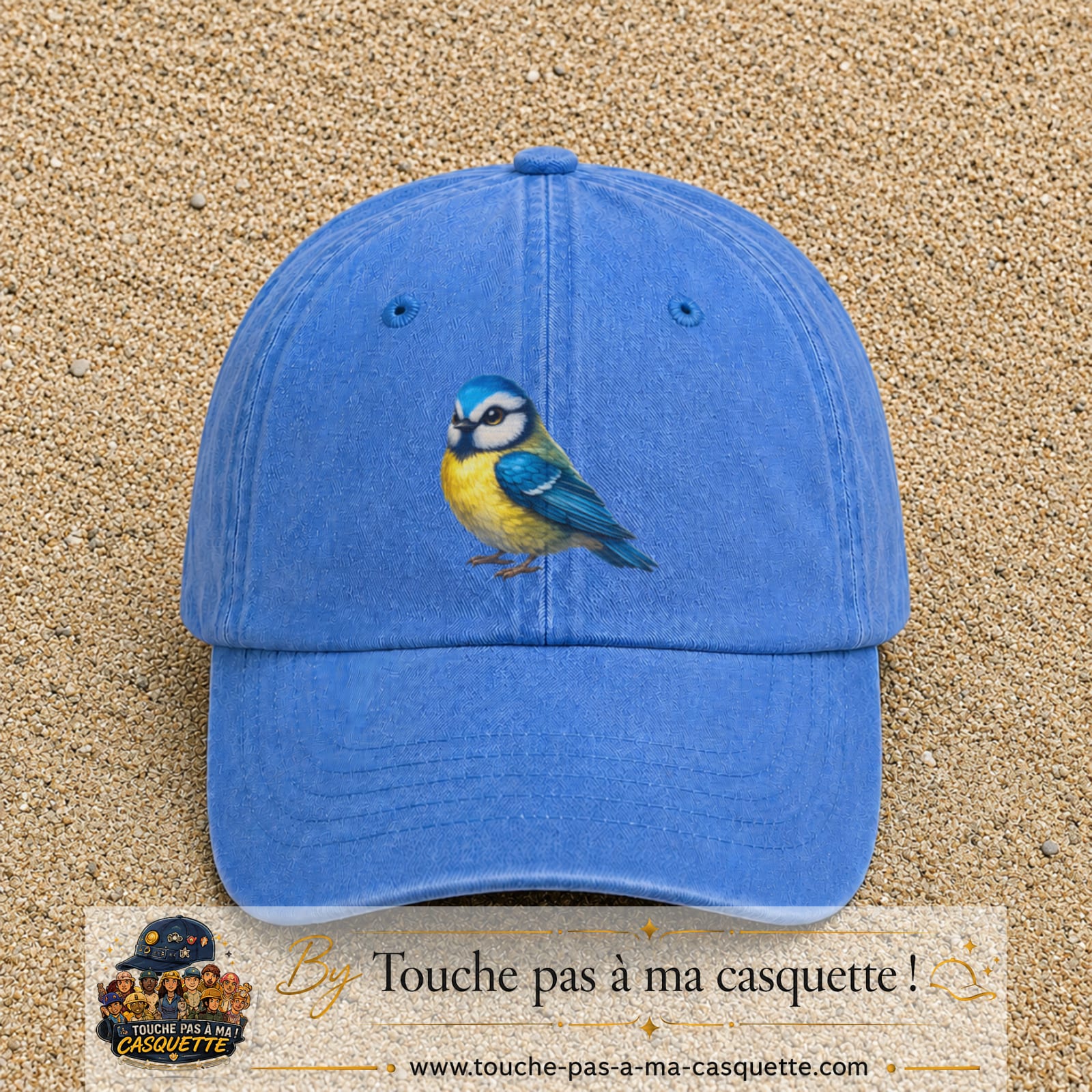 Image principale produit63grosBLC - casquette Bleu ciel délavé avec visuel Mésange 7 cm