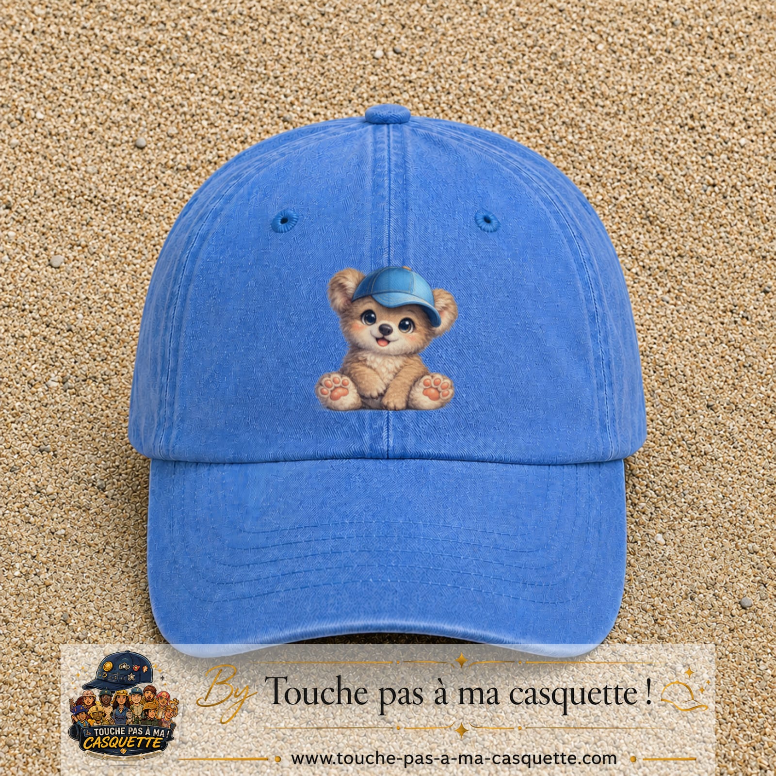 Image principale produit88grosBLC - casquette Bleu ciel délavé avec visuel Ourson casquette 7 cm