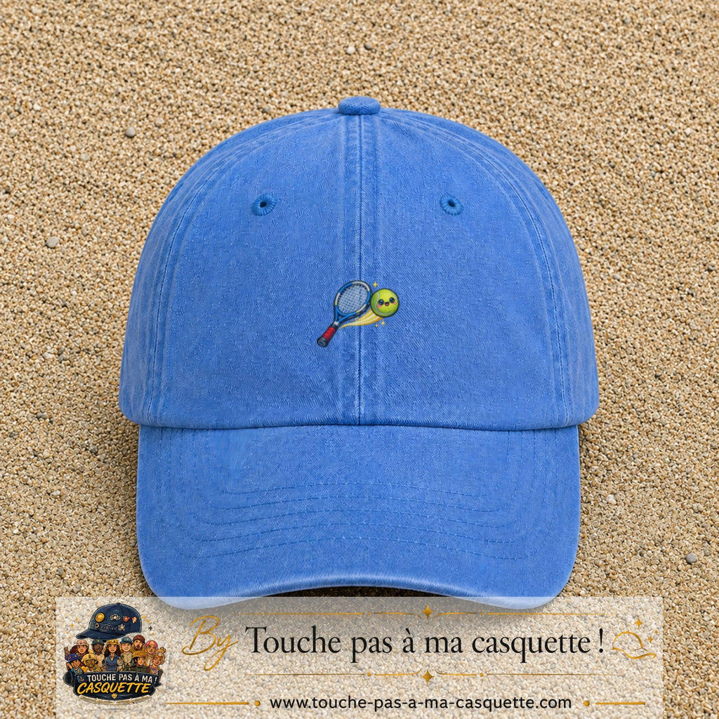 Image principale produit80petitBLC - casquette Bleu ciel délavé avec visuel Tennis raquette balle 3 cm
