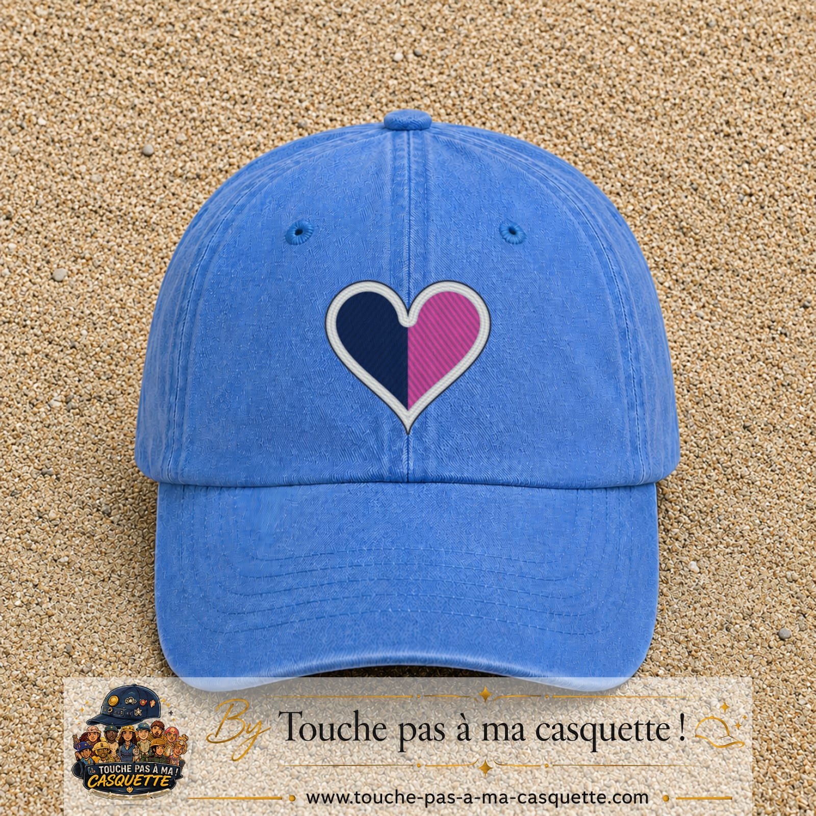 Image principale produit116grosBLC - casquette Bleu ciel délavé avec visuel Cœur bicolore 7 cm