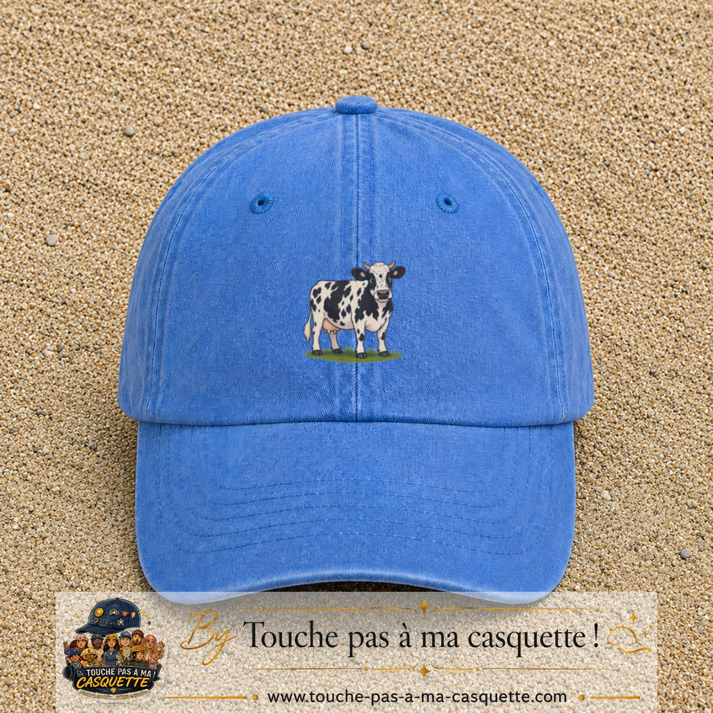 Image principale produit69moyenBLC - casquette Bleu ciel délavé avec visuel Vache noir blanc 5 cm