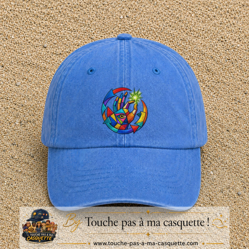 Image principale casquette Bleu ciel délavé avec motif Main créative 7 cm