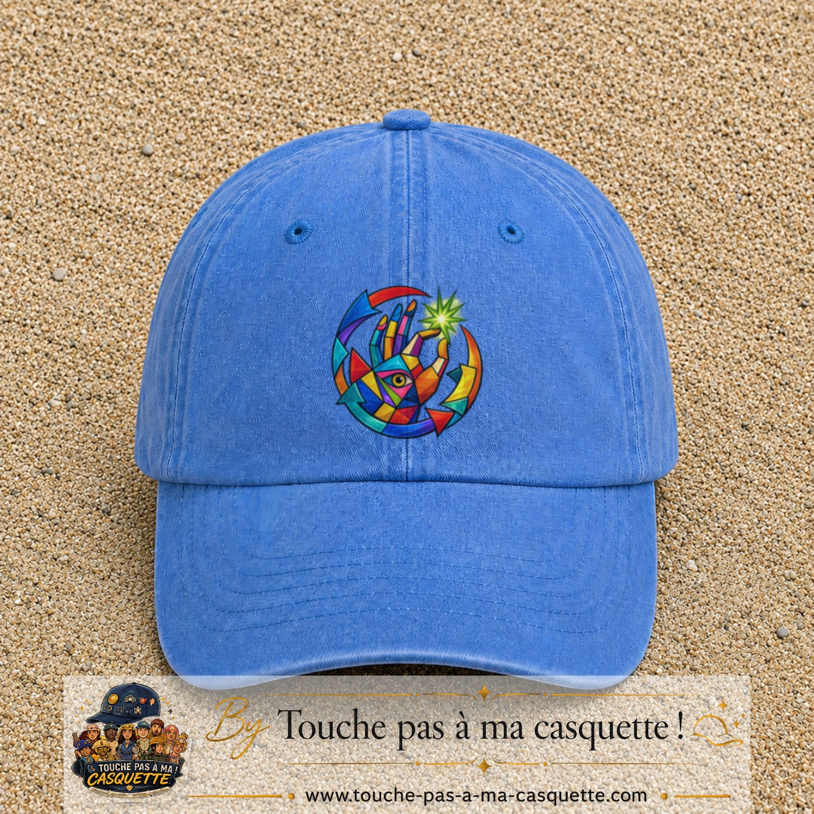 Image principale casquette Bleu ciel délavé avec motif Main créative 7 cm