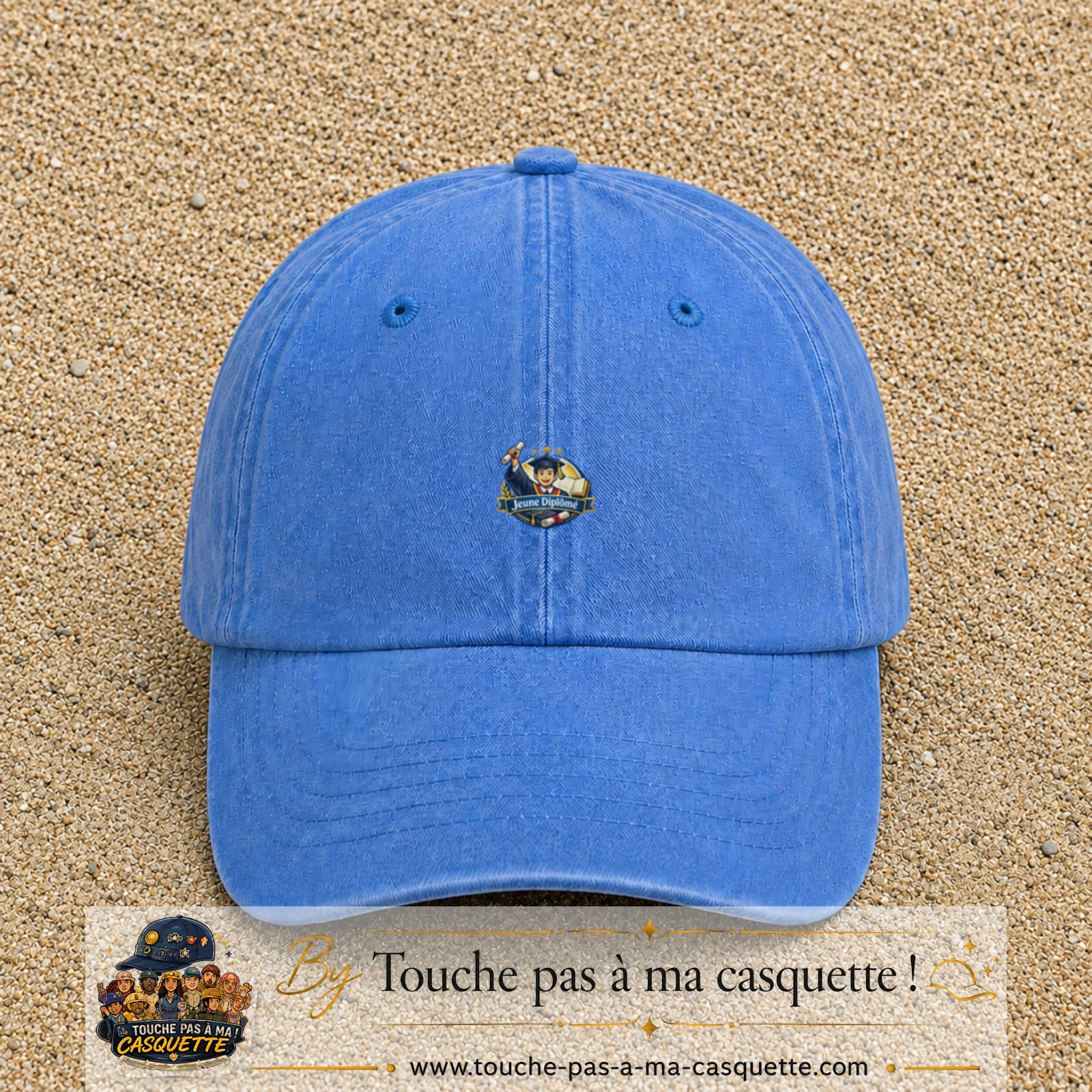 Casquette Bleu ciel délavé avec motif Jeune Diplômé en 3 cm – vue principale