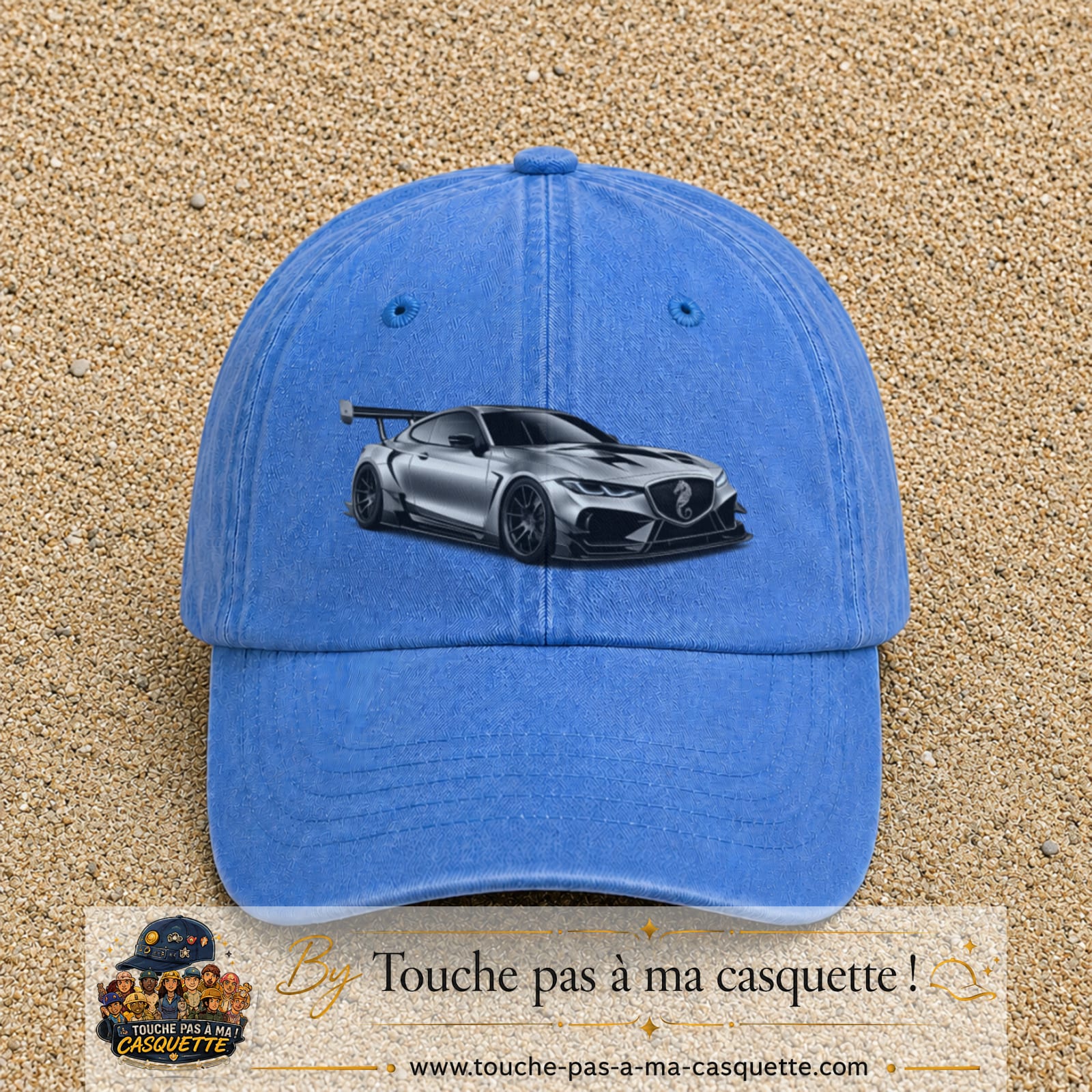 Casquette Bleu ciel délavé avec motif Voiture sportive en 7 cm – vue principale