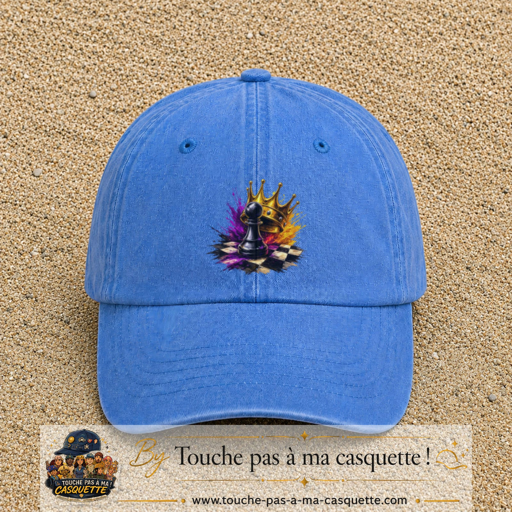 Image principale casquette Bleu ciel délavé avec motif Échecs couronnés 7 cm