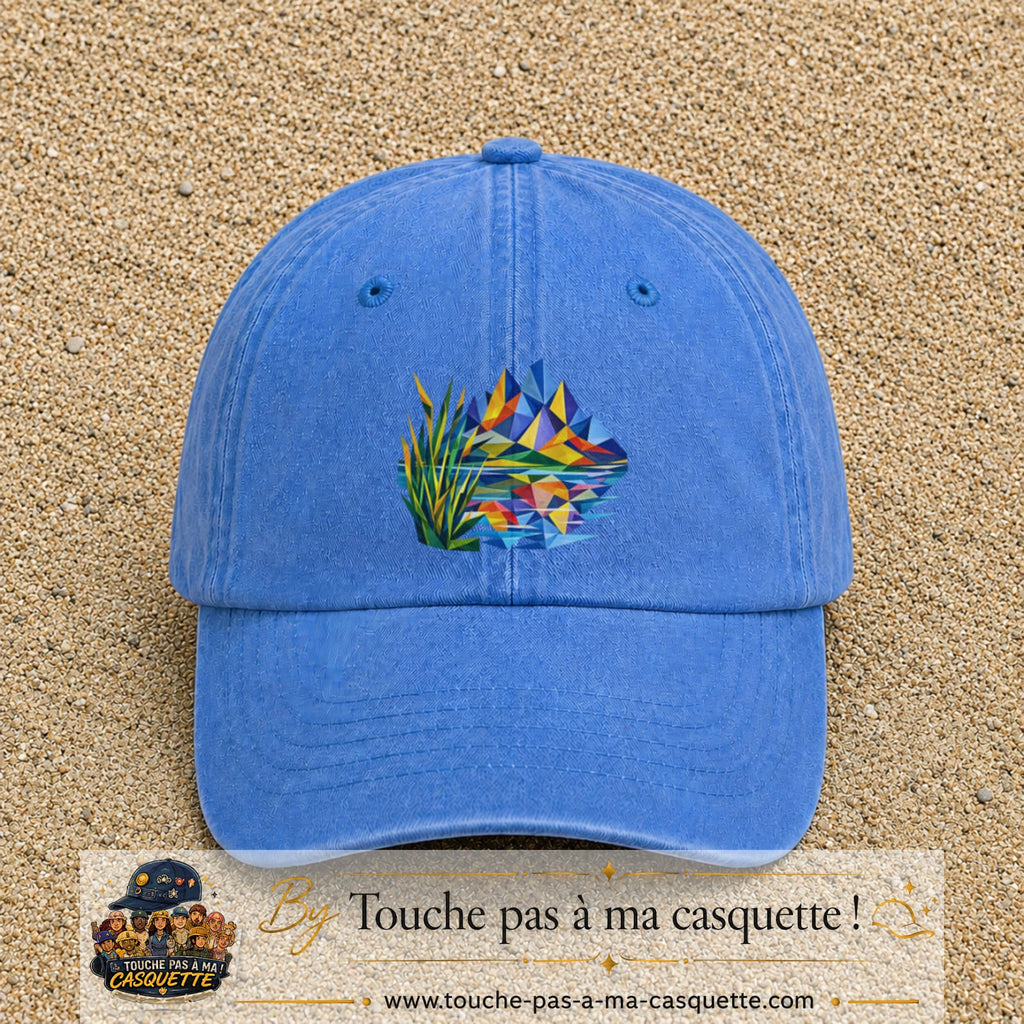 Image principale casquette Bleu ciel délavé avec motif Lac de montagne 7 cm