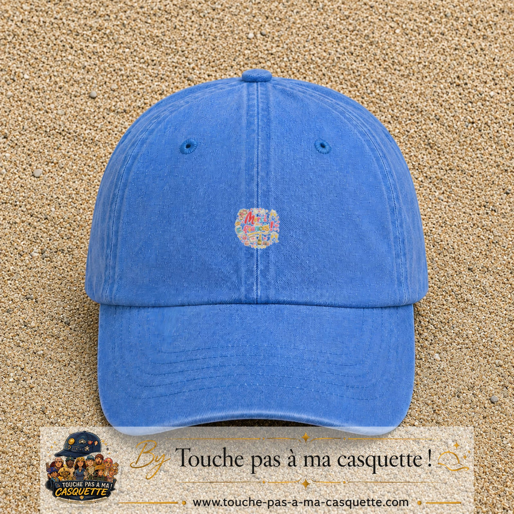 Casquette Bleu ciel délavé avec motif Merci les Fiancés en 3 cm – vue principale