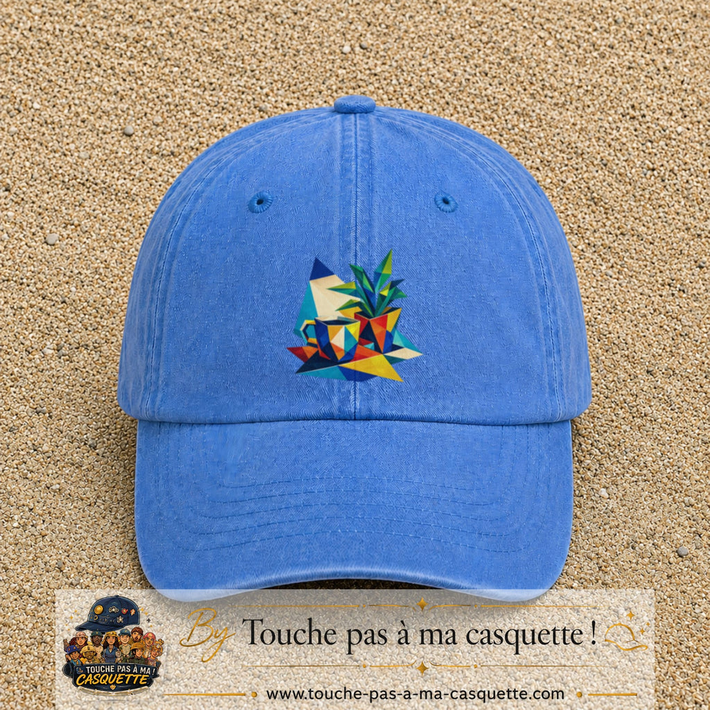 Casquette Bleu ciel délavé motif Plante graphique logo 7 cm