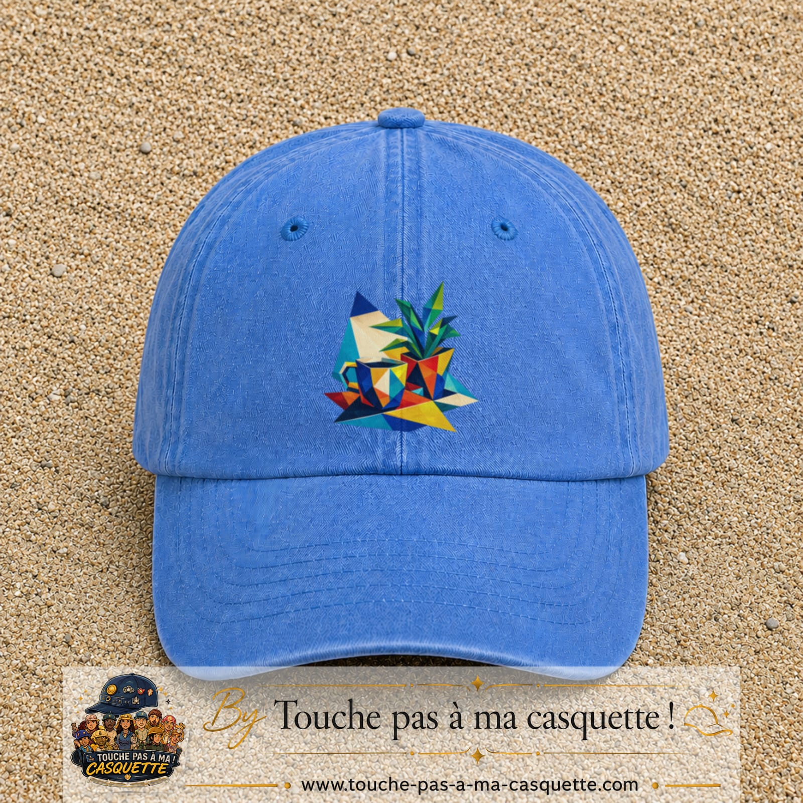 Casquette Bleu ciel délavé motif Plante graphique logo 7 cm