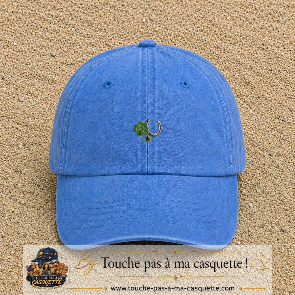 Image principale casquette Bleu ciel délavé avec motif Trèfle et fer à cheval 3 cm