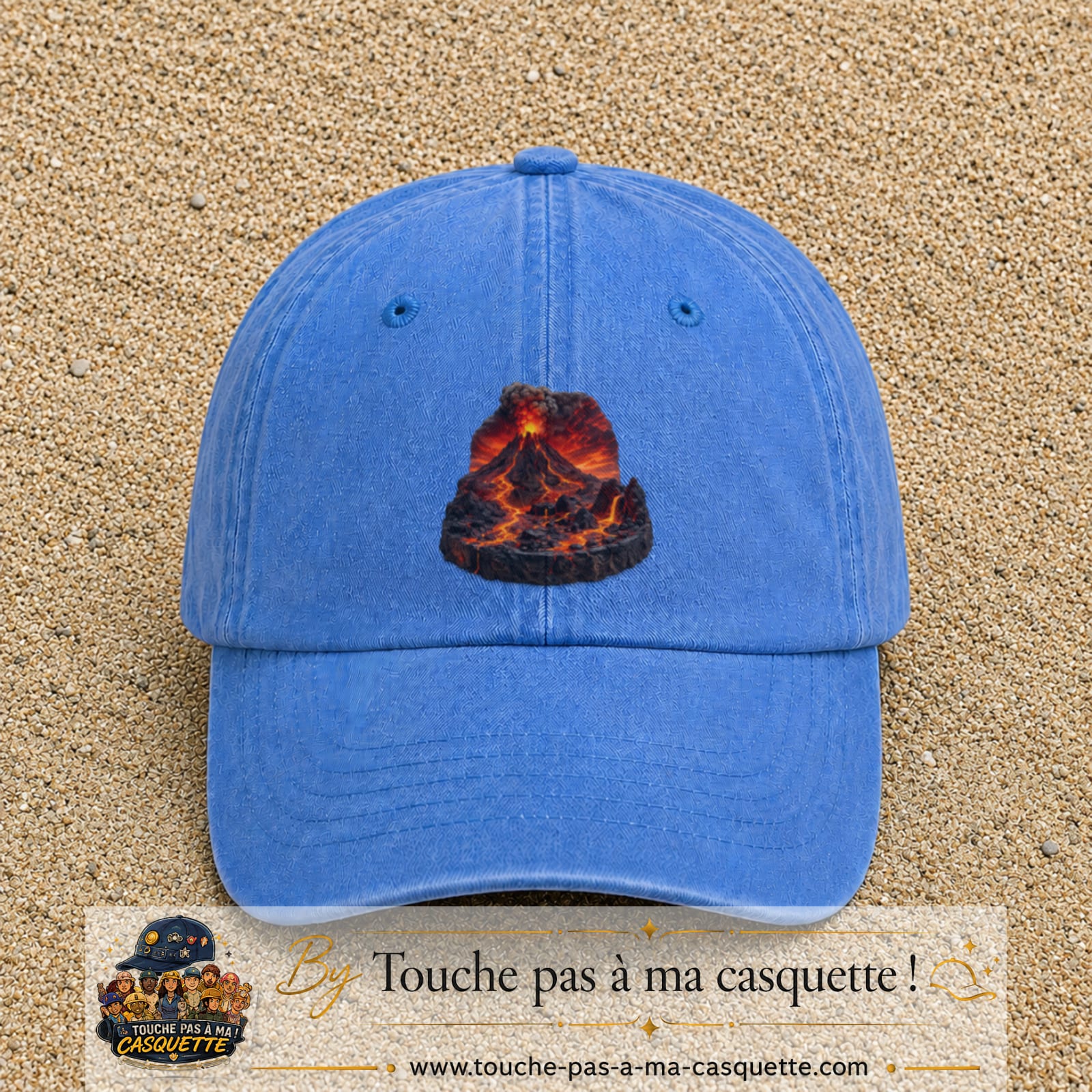 Image principale casquette Bleu ciel délavé avec motif Volcan de lave 7 cm