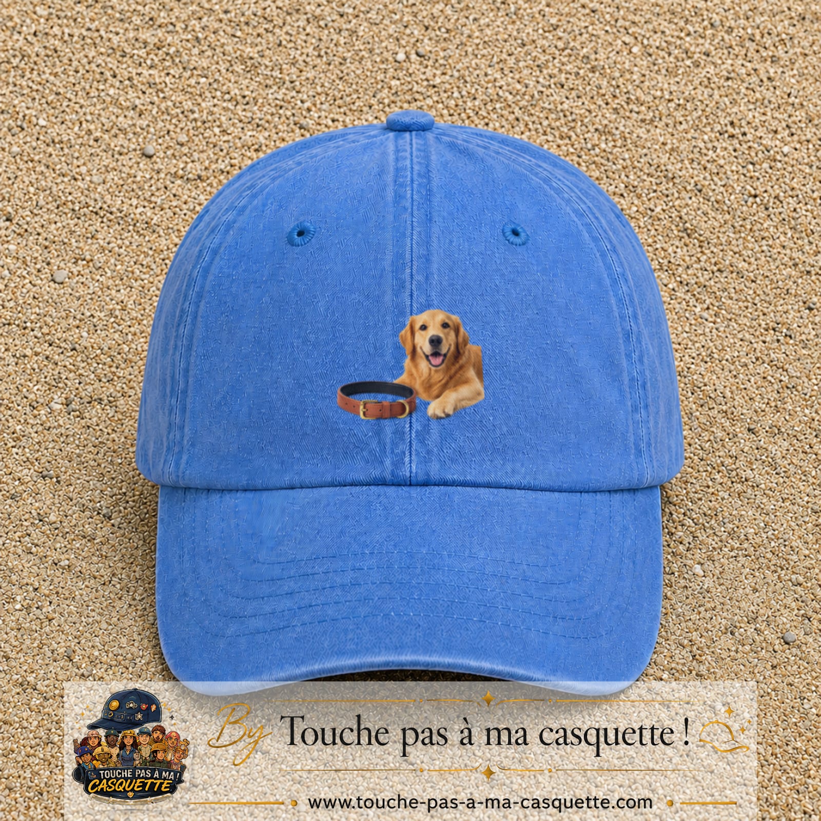 Image principale casquette Bleu ciel délavé avec motif Chien avec collier 5 cm