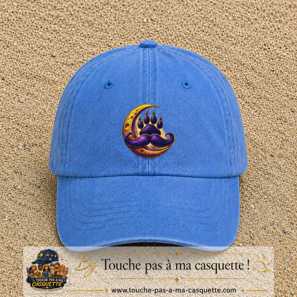 Casquette Bleu ciel délavé avec motif Patte moustachue sur lune en 7 cm – vue principale