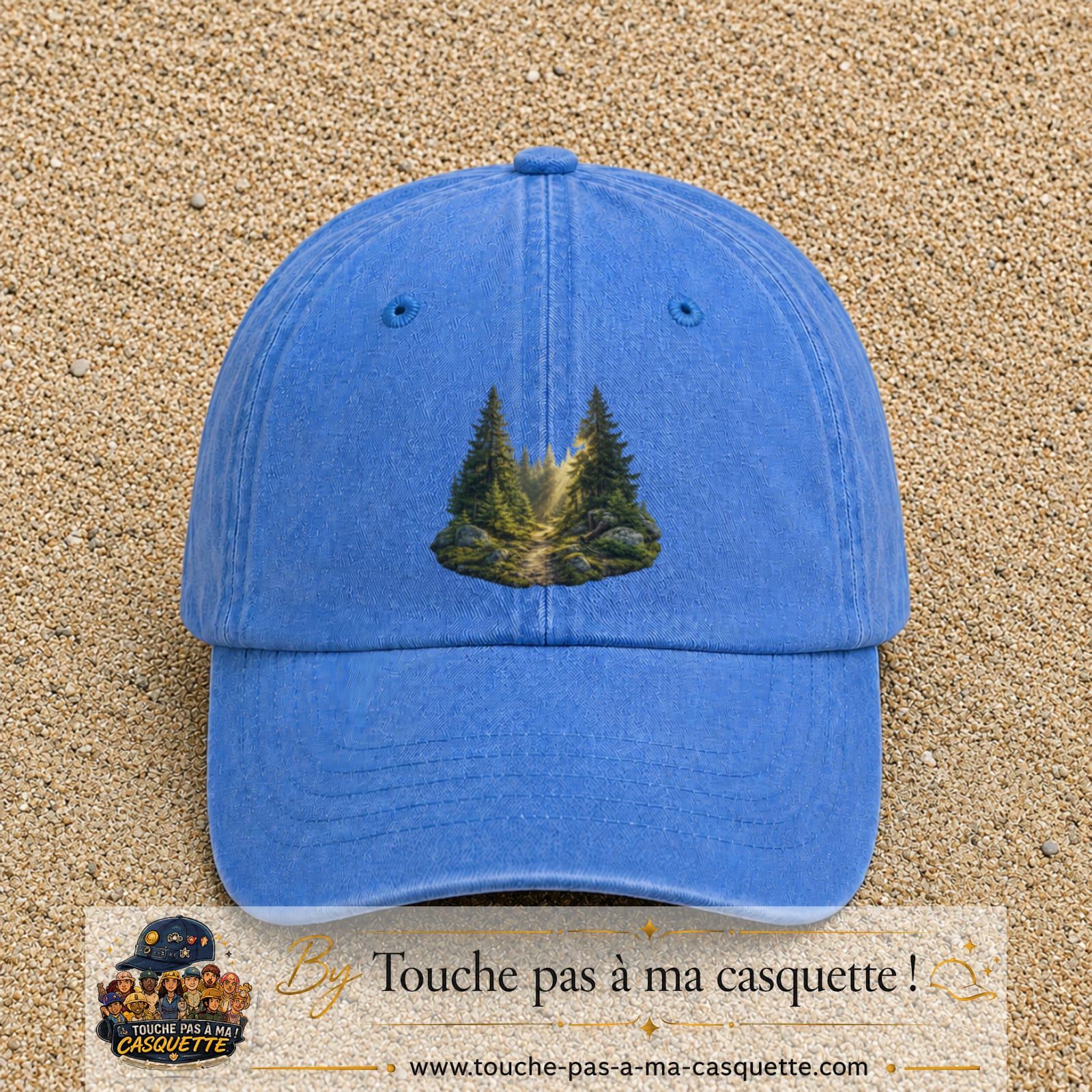 Casquette Bleu ciel délavé motif Forêt de sapins logo 7 cm