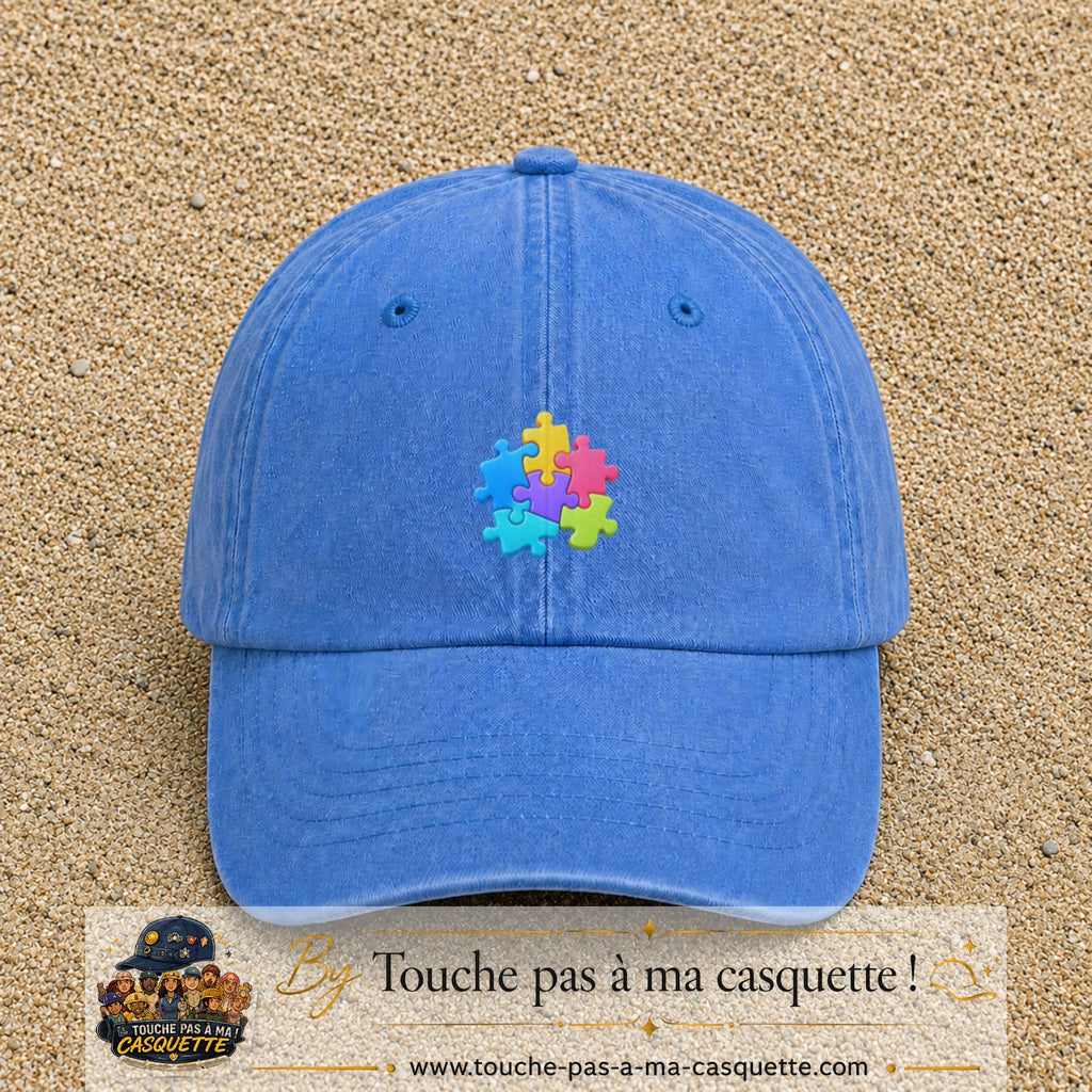 Casquette Bleu ciel délavé motif Puzzle pop logo 5 cm