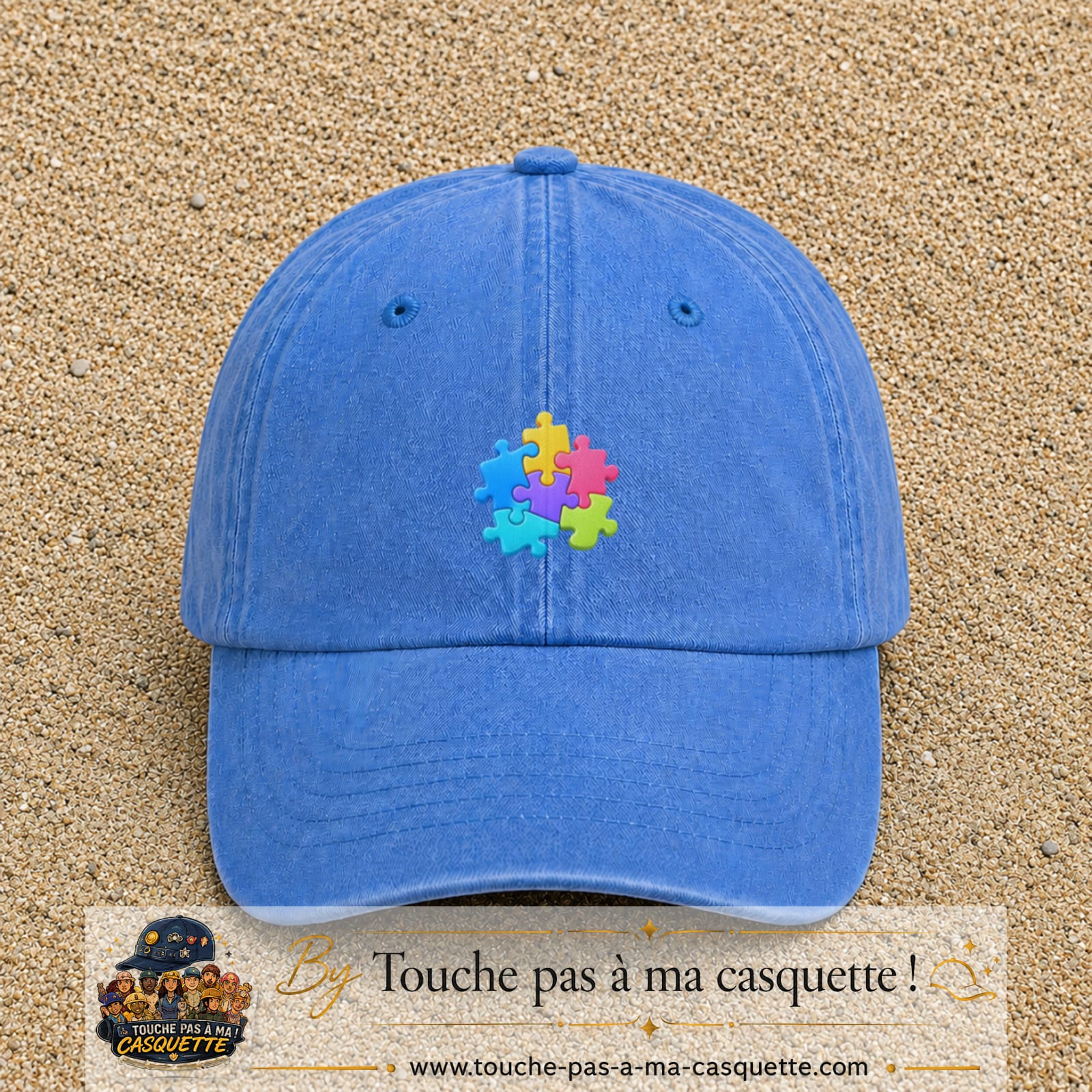 Casquette Bleu ciel délavé motif Puzzle pop logo 5 cm