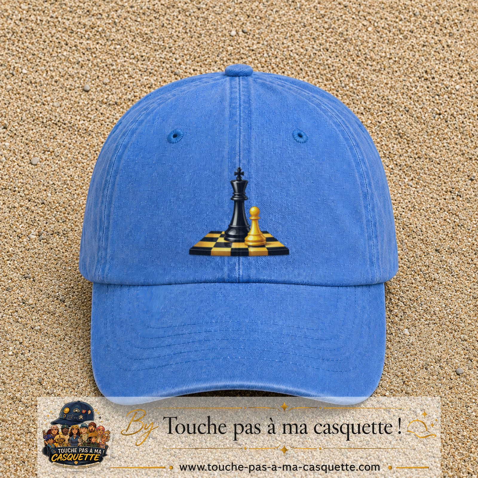 Image principale casquette Bleu ciel délavé avec motif Échecs classiques 7 cm