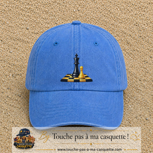 Image principale casquette Bleu ciel délavé avec motif Échecs classiques 7 cm