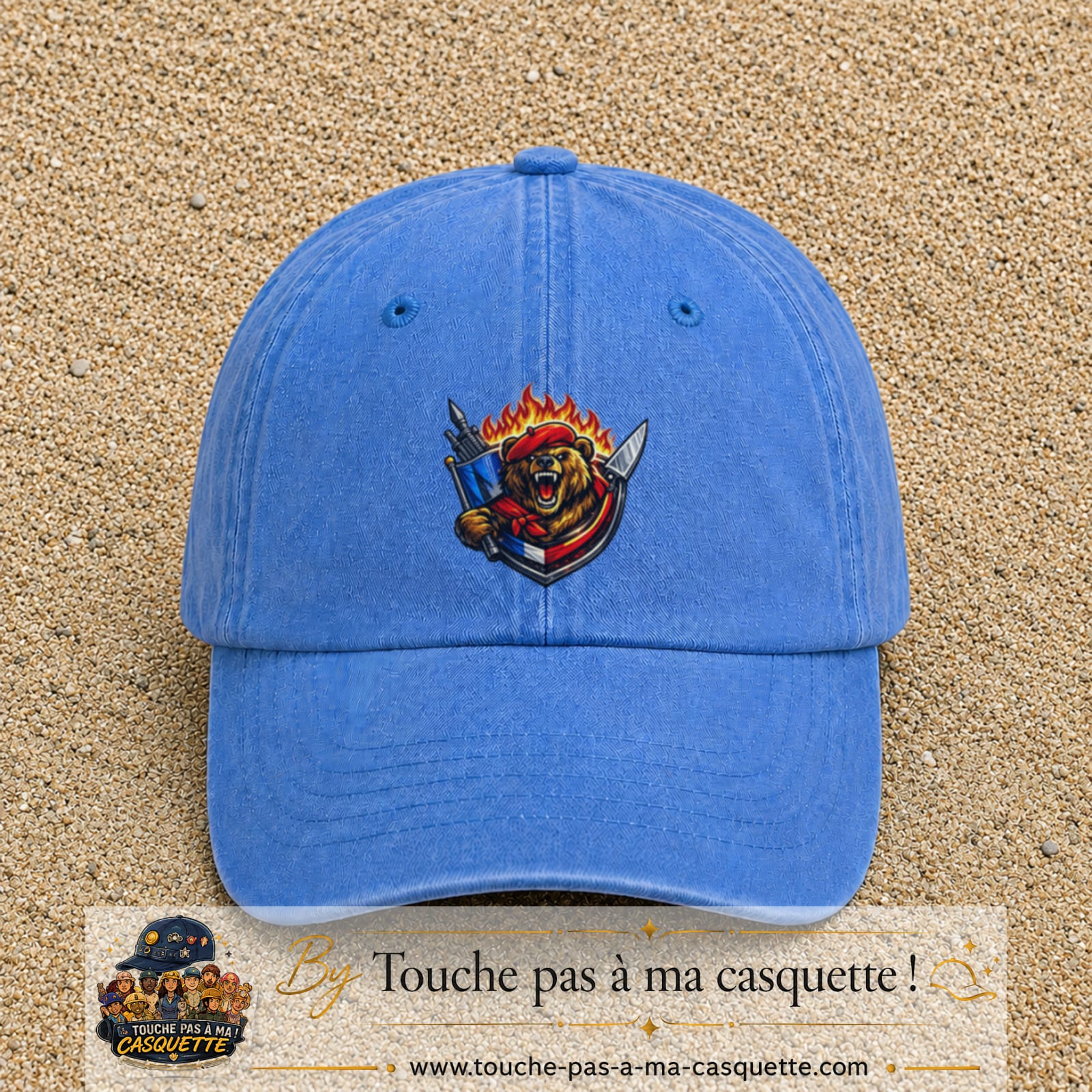 Casquette Bleu ciel délavé motif Ours guerrier logo 7 cm