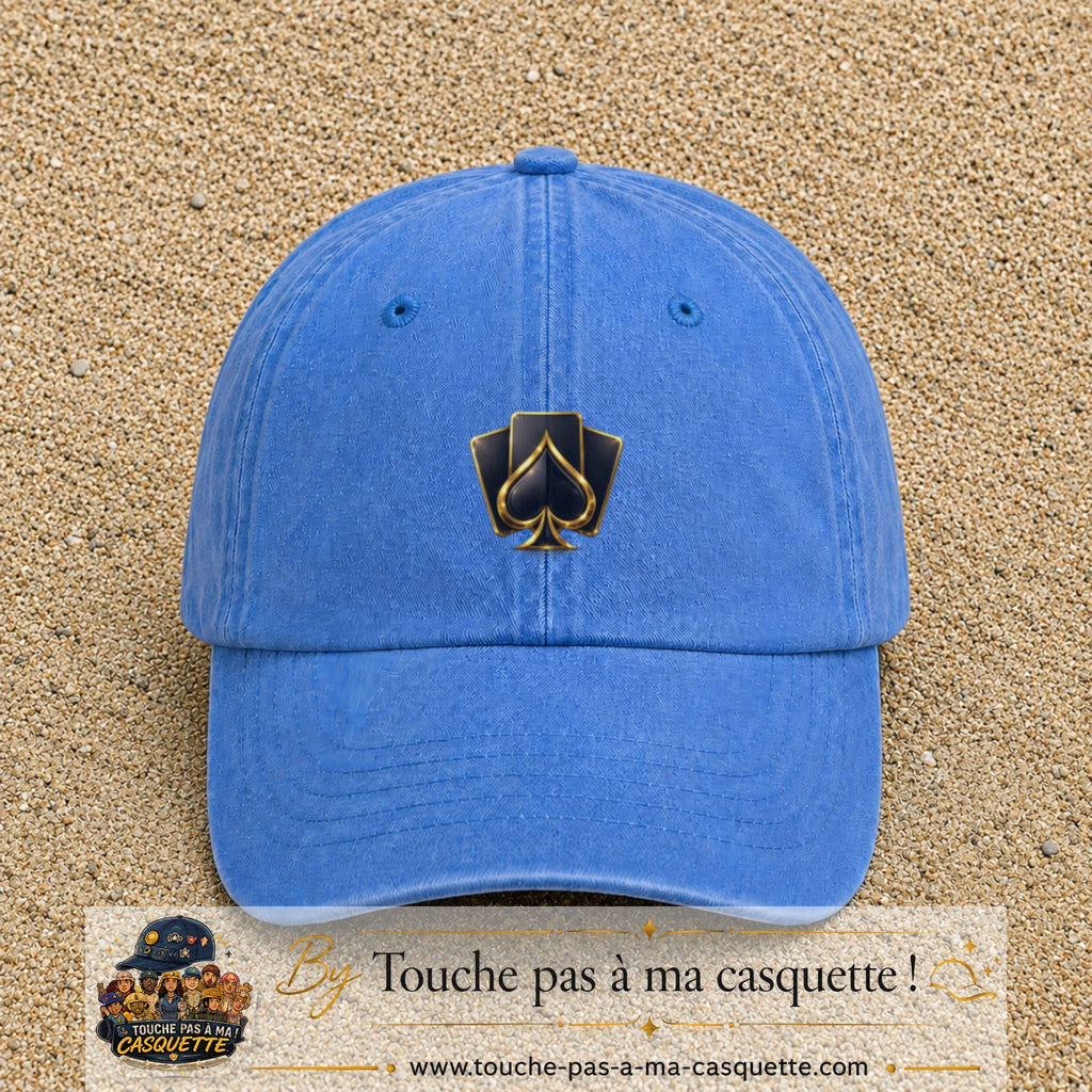Image principale casquette Bleu ciel délavé avec motif As de pique 5 cm