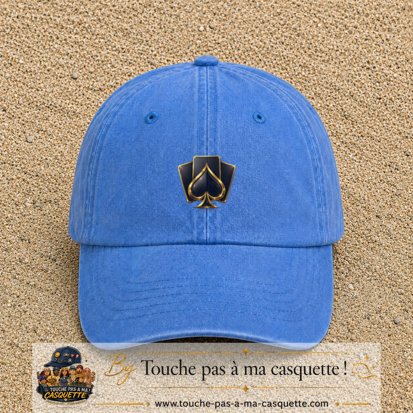 Image principale casquette Bleu ciel délavé avec motif As de pique 5 cm