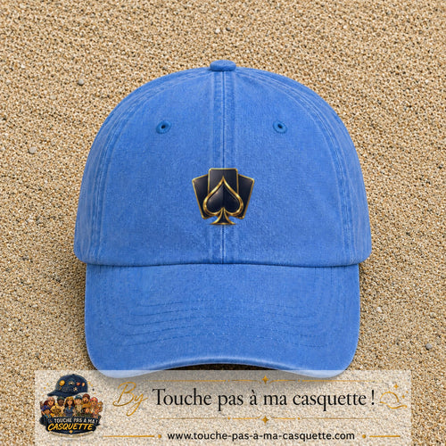 Image principale casquette Bleu ciel délavé avec motif As de pique 5 cm